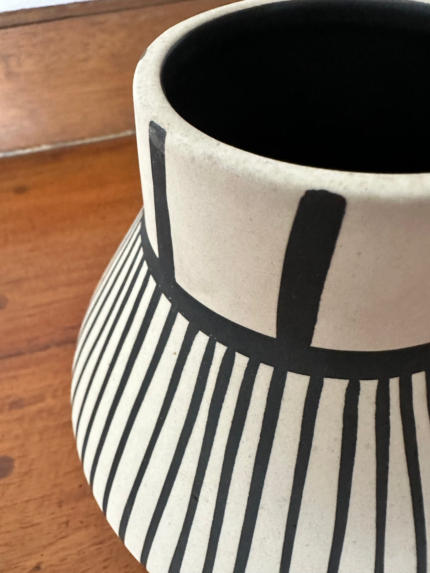 Display Vase - Ceramic - White Black Striped