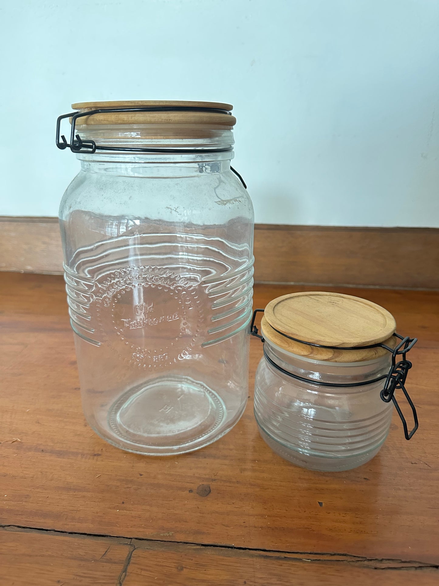 Glass Hermetic Tall Jar Wood Lid - Large