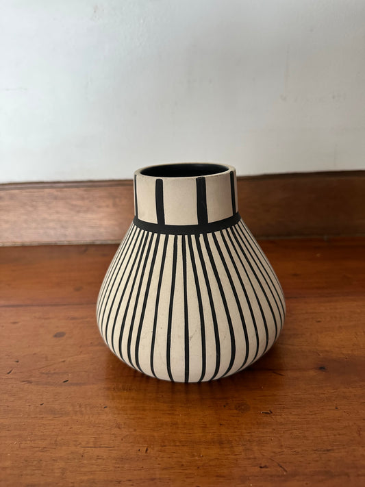 Display Vase - Ceramic - White Black Striped