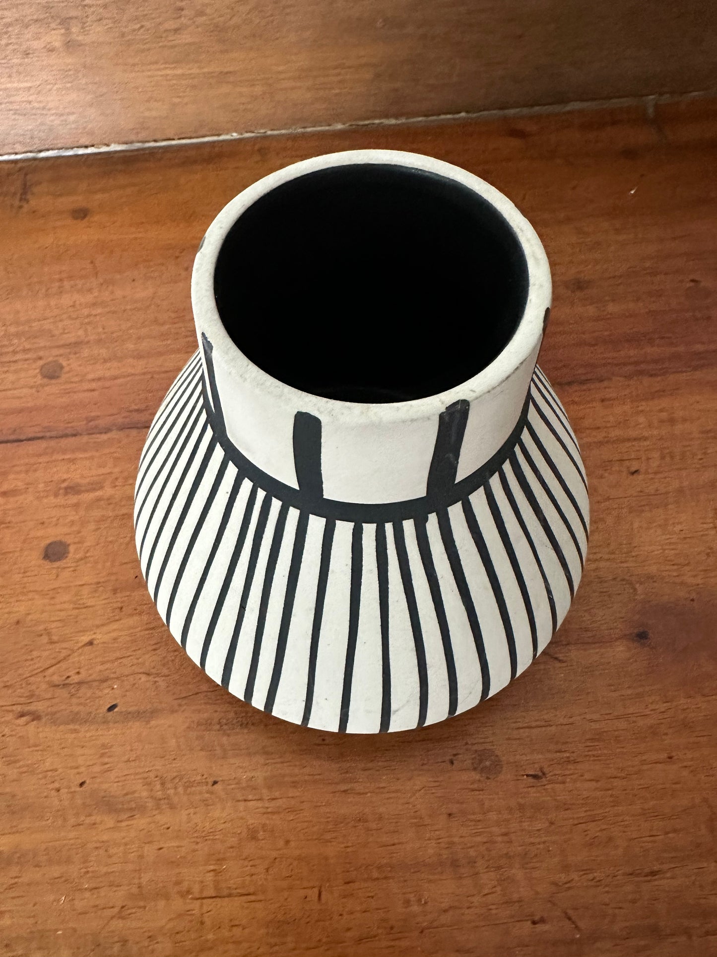 Display Vase - Ceramic - White Black Striped