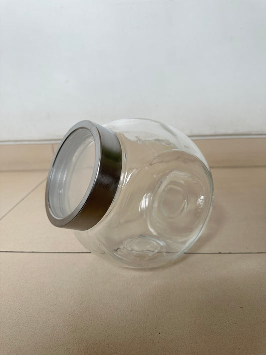 Glass Cookie Jar-Flat Slanted-Screw Lid