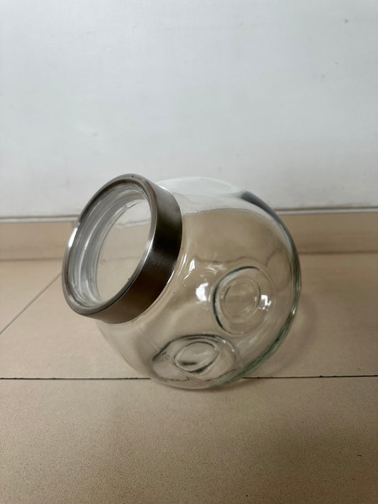 Glass Cookie Jar-Round Slanted-Screw Lid