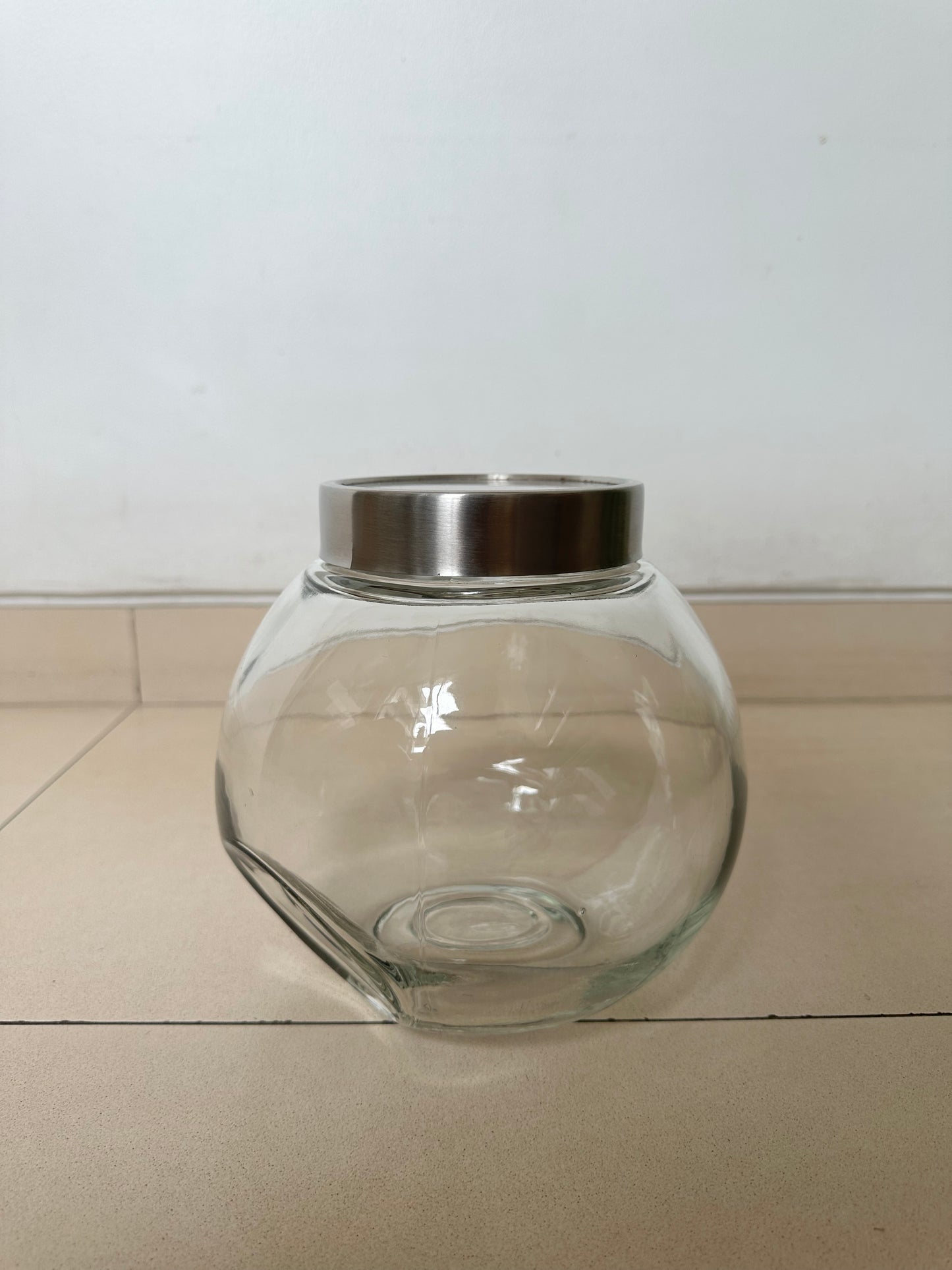 Glass Cookie Jar-Round Slanted-Screw Lid