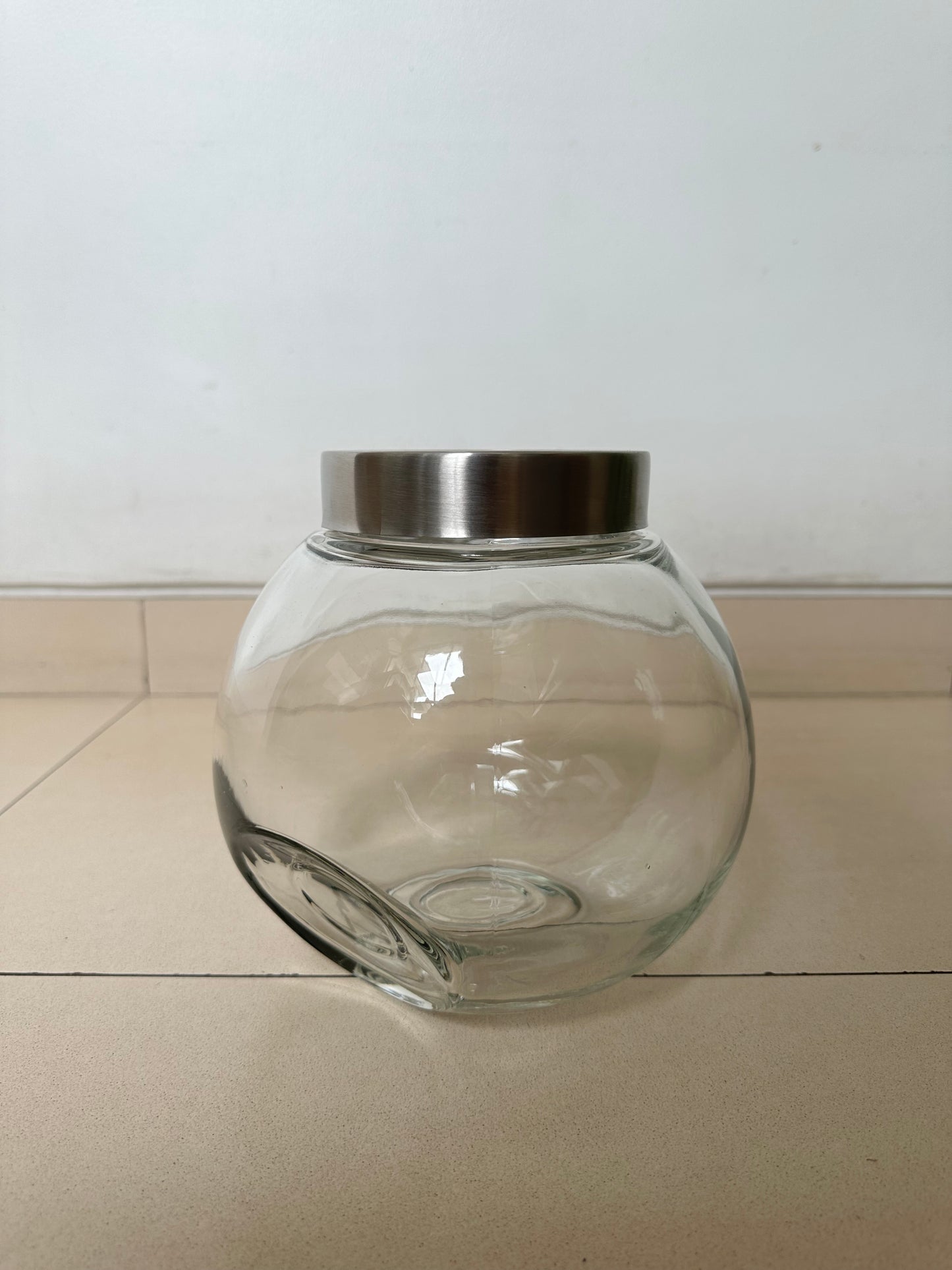 Glass Cookie Jar-Round Slanted-Screw Lid